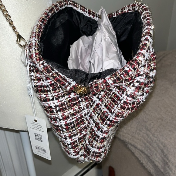 Urban expansions plaid herringbone bone mettalic thread knit bag clutch new - Picture 5 of 15